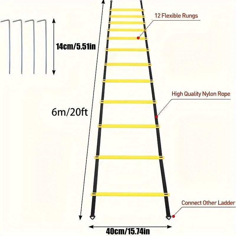 عدة تدريب كرة القدم: سلم رشاقة، أقماع، مظلة مقاومة، وأوتاد أرضية، مثالية لتدريب السرعة كرة القدم - MallqaatMallqaat